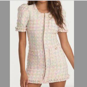 LoveShackFancy Hermosa Tweed Mini Dress Size 0 - Pink Multi Love Shack Fancy